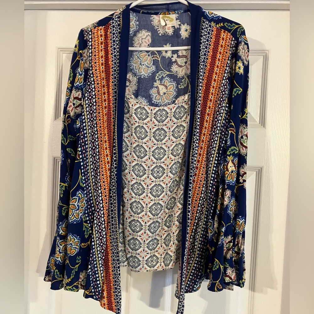 Fig & Flower Open Front Attached Tank Top Cardigan XL